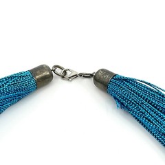 Vintage Retro Multi-Strand Blue Silk Thread Shimmer Choker Necklace Teal Boho
