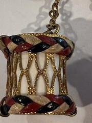 Vintage WW11 Drum & Bugle Sweetheart Pin Patriotic Red White Blue Leather Braid