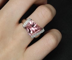 Asymmetric 6.72ct Natural Pink Tourmaline 0.22ct Diamond Platinum Ring Size 6.5