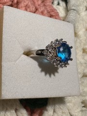 Vintage Sterling Silver White And Aqua Cubic Zirconia Stones size 7.25 4.77g