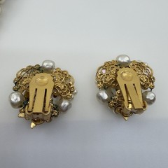 1950s Vintage Faux Pearl RHINESTONE Gold Filigree Bridal Set Earrings & Necklace