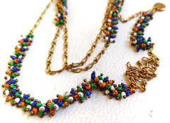 Vintage Carla Perretti Long Gold Chain Seed Bead 3 Wrap Necklace Signed Italy