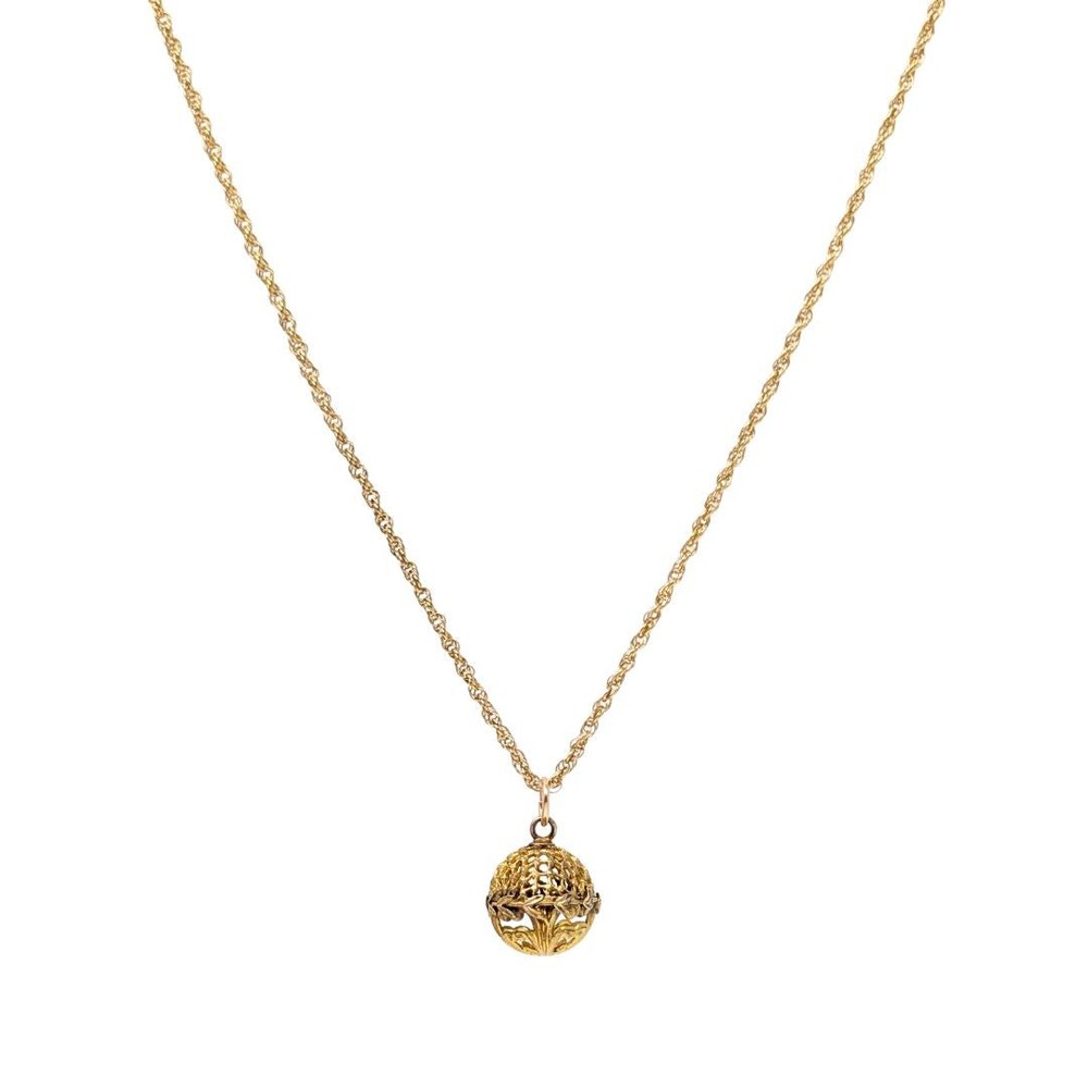 Vintage Marathon Co 12K Gold Filled 24″ Filigree Orb Pendant Necklace