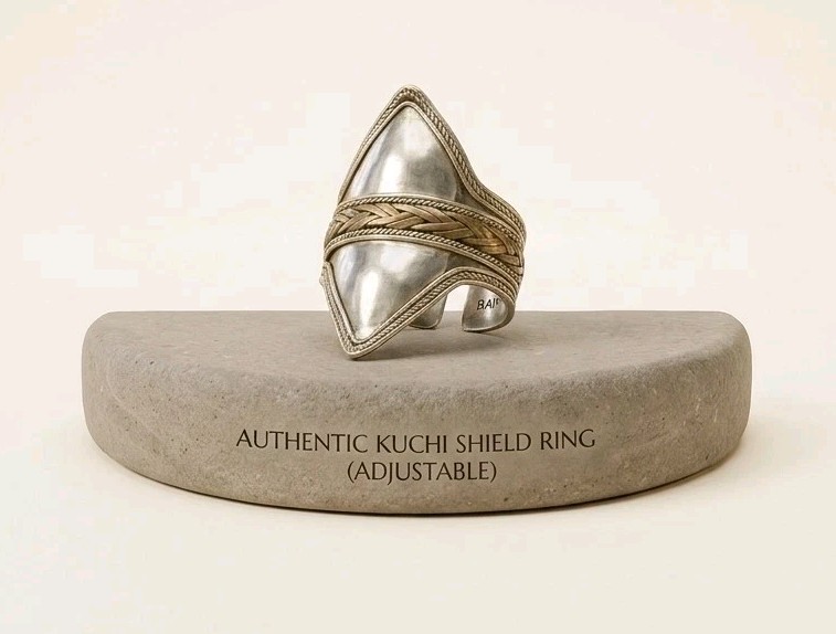 Vintage Tribal Boho Shield Ring Adjustable Ethnic Kuchi Tibetan Mixed Metal