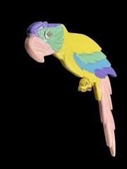Vintage Parrot Brooch Colorful Plastic Bird Pin Pink Yellow Green Statement
