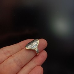 Vintage Silver Niello Ring Oval Floral Gold Frame Russian 875 Soviet Men Women