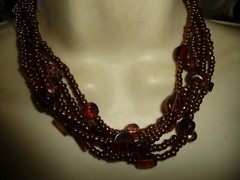 BROWN MURANO GLASS & COPPER TONE BEADS 5 STRANDS BIB NECKLACE #7/23A