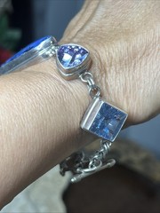 57. SARDA 925 Dichronic Glass Pink Blue Gem Linked Bracelet 6 7/8-7 3/8″, 40.3g