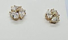 Earrings w/3 Clear Tear Drop Rhinestones On Each w Push-On Backs Gold-Tone Studs