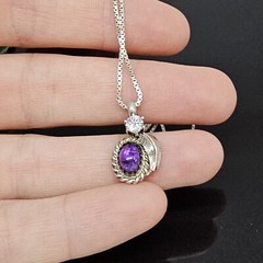 BB 925 Sterling Silver – Amethyst & Cubic Zirconia Pendant Chain Chain Necklace