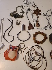 Vintage 70s Style Wood & Leather Jewelry Lot Bangles Earrings Necklace Hippie…
