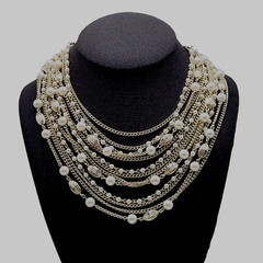 Elegant Multi Chain Bead Faux Pearl Gold Tone Layered Necklace Vintage 18 Inch