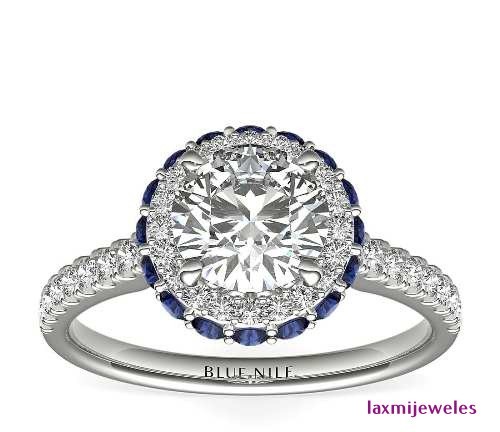 2.50Ct Round Cut Blue Sapphire Lab-Created Diamond Ring 14K White Gold Over