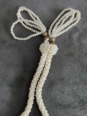 Vintage Faux Pearl Lariat Necklace Knotted Tassel Rope Style Costume Jewelry