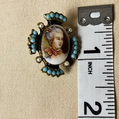 Vintage Brooch, Miniature Victorian Portrait Cameo Turquoise Bead Brooch Pin A66
