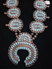 Vtg Navajo Sterling Silver LARRY MOSES BEGAY Turquoise Squash Blossom Necklace