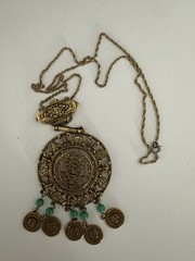 Vintage Goldette Gold Tone Asian Statment Faux Jade Dangles Necklace