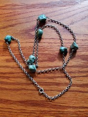 Art Nouveau Long Turquoise Sterling Guard Chain Necklace