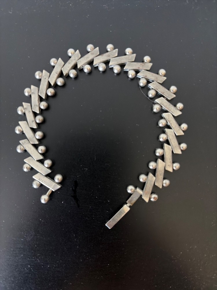 Vintage Modernist Sterling Silver Bracelet, Bars & Spheres Design, Mid – Century