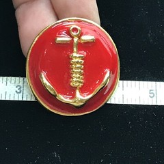 Vintage Fashion Jewlery Red Enamel & Gold Anchor Clip Earring