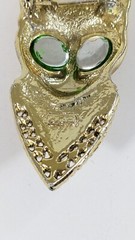 Egyptian Style Green Eyed Cat Head Brooch – Gold Toned Vintage AJC pin