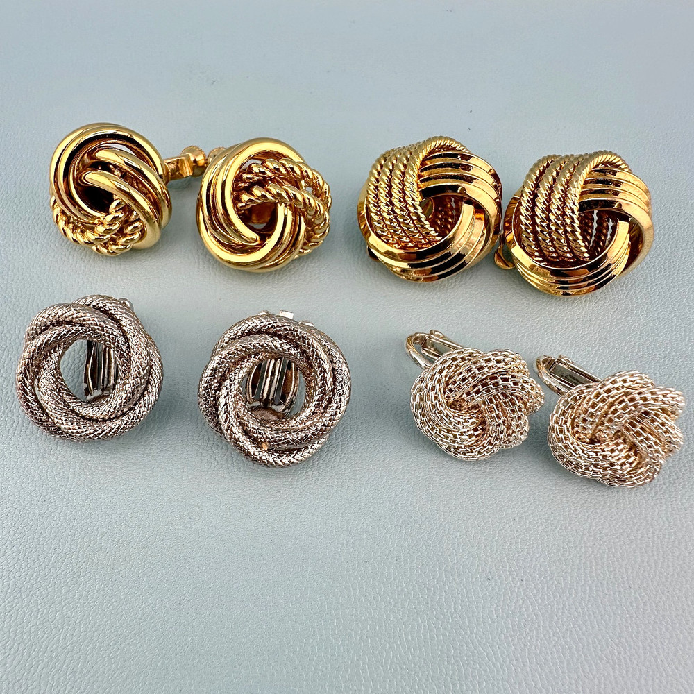Vintage Twist Knot Clip On Earrings Lot Gold Silver Tone Textured Some Signed