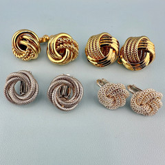 Vintage Twist Knot Clip On Earrings Lot Gold Silver Tone Textured Some Signed