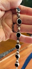 Vintage Sterling Silver and Black Onyx Cobone Bracelet 7.5 25gm