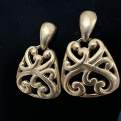 Vintage Gold Tone Filigree Drop Stud Earrings
