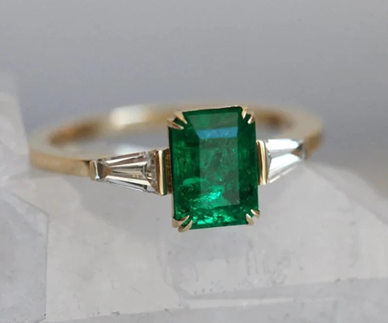 Art Deco Antique 3.60 Ct Natural Emerald Vintage Wedding Ring 14K Yellow Gold FN