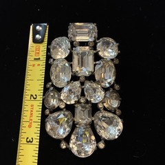 Vintage Eisenberg Original Rhinestone Brooch Signed Clear Stones Silver Tone