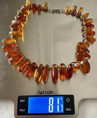 Amber Baltic Honey Cognac Necklace Choker 81.7g Rare VTG Silver Plated Read