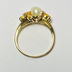 Vintage 14K Yellow Gold Twin 5.5mm Pearl 0.60ctw Citrine Size 8.25 Ring 4.3g