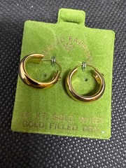 Vintage Solid 14kt Gold Earwire Gold Filled Hoop Earrings 1.34g NOS