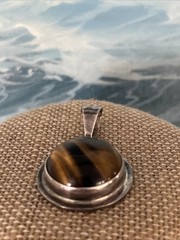 Vintage Tigers Eye Amulet Silver Pendant Round
