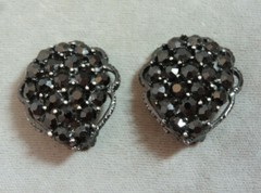 Vintage Karu Black Enamel Rhinestone Filigree Floral Crescent Brooch Pin Cm 39
