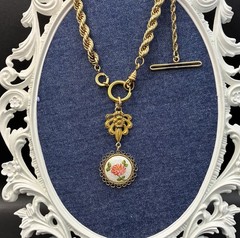 30g Vintage 12k Gold Filled Pocket Watch Chain FOB, Dog Clip T-Bar, GF Guilloche