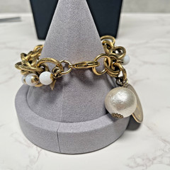 Vintage JOHN WIND Faux Pearl Multi strand Gold Tone Chain Initial “J” Bracelet