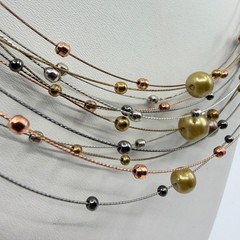 Multi Strand Wire Necklace Mixed Metallic Beads Statement Layered Jewelry Gift