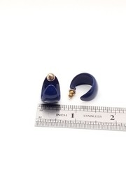 1970-80s Stud Earrings Vintage Fashion Jewelry Enamel Metal Blue Wide Half-Hoops