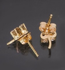 Antique Old European Diamond 3-Leaf Clover Stud Earrings 14K Gold Petite