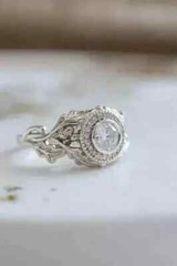 Art Deco Round Cut lab Created Diamond Halo 925 Silver Wedding Engagement Ring