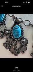 Vintage Egyptian Revival Scarab Beetle Necklace Turquoise Silver Tone Jewelry