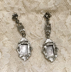 Vintage Art Deco Style Dangle Drop Earrings Silver Tone Pierced Elegant Statemen