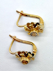 Vintage 18k 750 Yellow and White Gold Dormeuse Sleeper Drop Flower Earrings