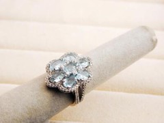 JTV Sterling 7 Oval Aquamarine White Zircon Cocktail Ring 6 New In Box