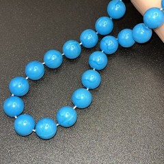 Vintage Marbled Blue Acrylic Bead Necklace – 1950s – 18” – Hand Knotted