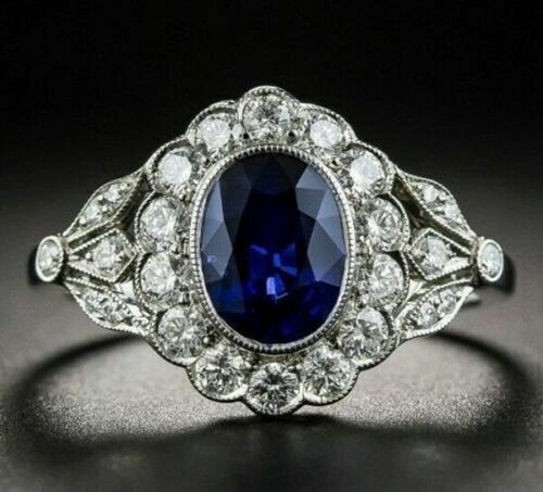 3.50 Ct Natural Sapphire Art Deco Vintage Engagement Ring 925 Sterling Silver