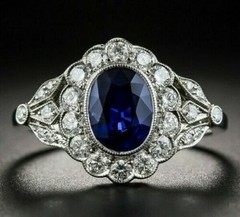 3.50 Ct Natural Sapphire Art Deco Vintage Engagement Ring 925 Sterling Silver