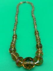 Antique Art Nouveau Cut Crystal Amber Costume Jewelry Necklace Art Deco – 01